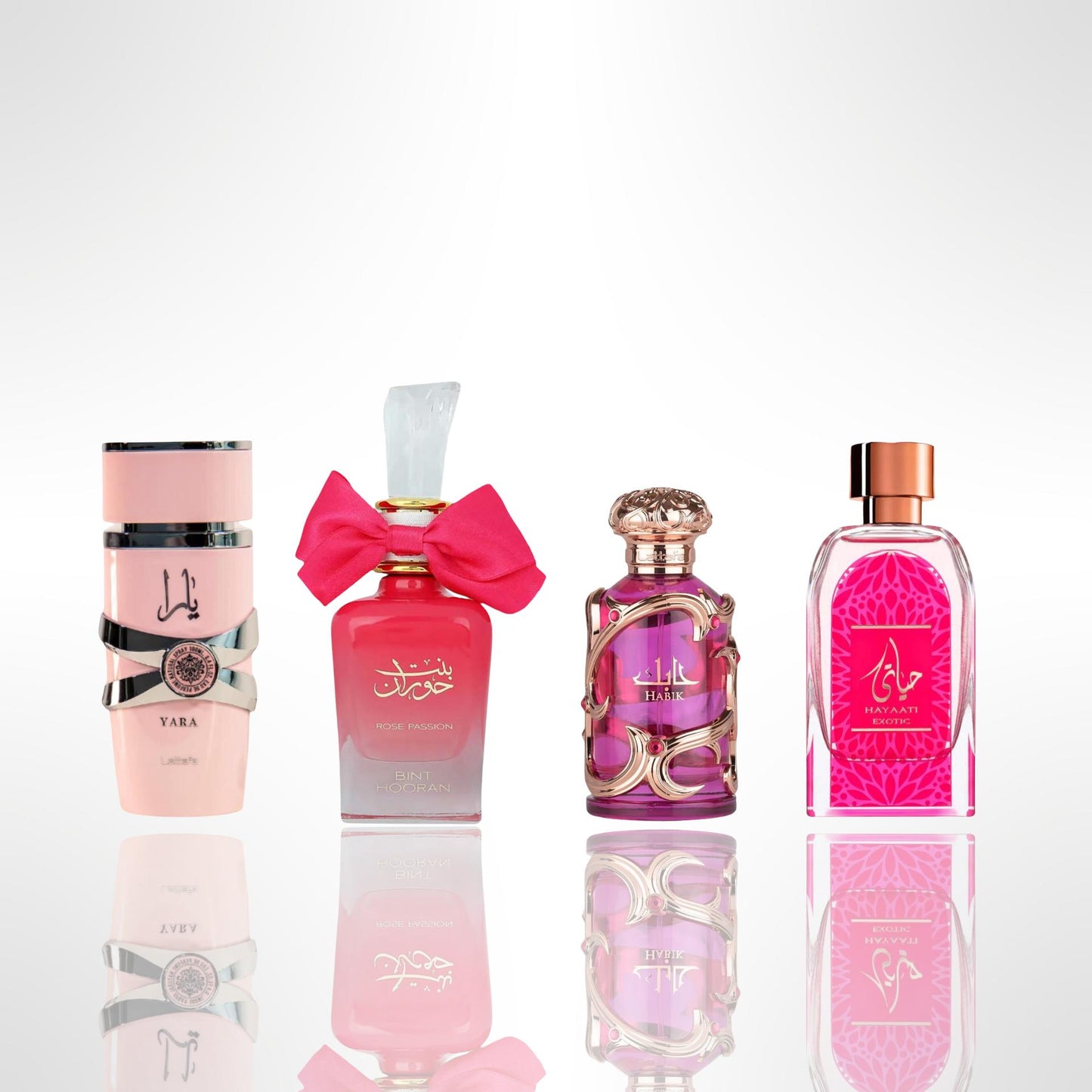 Hayaati Exotic + BINT HOORAN ROSE PASSION + Yara Perfume + Lattafa Habik 100ml 3.4 fl oz Elegant Subtle Scent - Fragrance Gift bundle