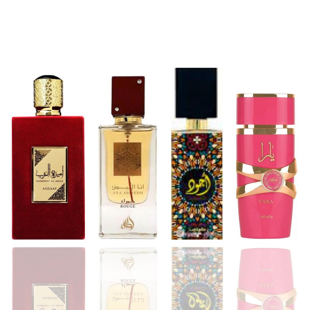 Ameerat al Arab red + ana abiyedh rouge + Yara candy + ajwad -- 4 piece bundle