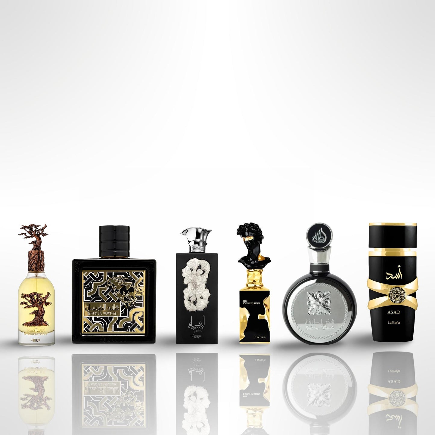 Eternal Oud + Qaed Al Fursan + Ansam Silver + His Confession + Fakhar Lattafa + Asad - Fragrance Gift Bundle 100ml (3.4oz)