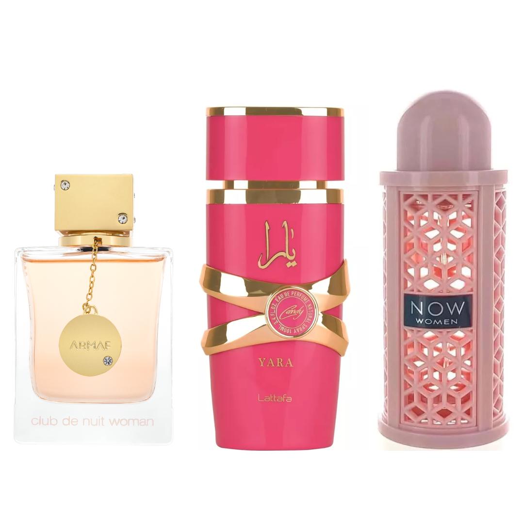 Yara Candy Perfume + Lattafa NOW Women Perfume Rave + CLUB DE NUIT Women's Eau de Parfum by Armaf - 3.5oz (105ml) - Fragrance Gift Bundle