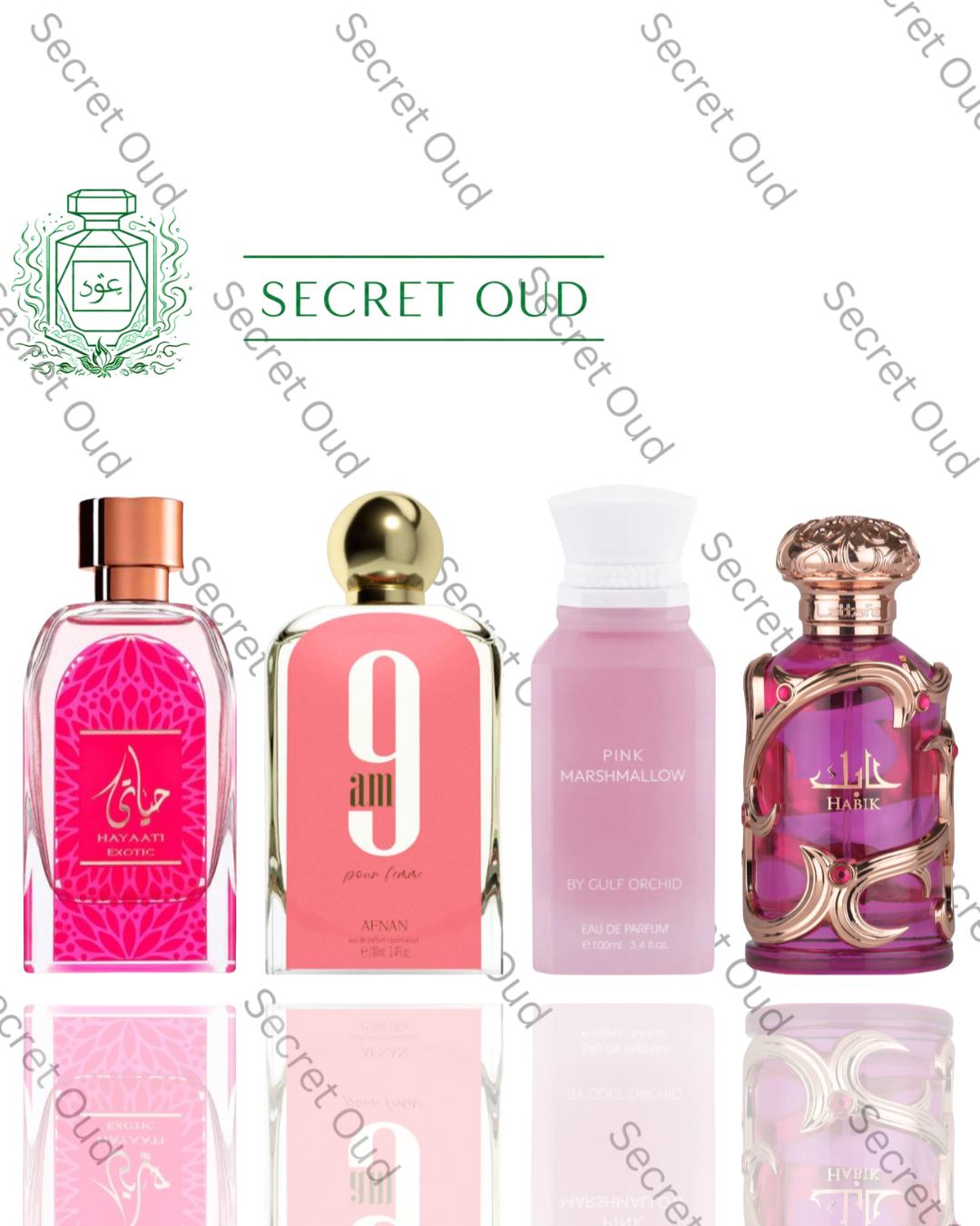 9AM Pour Femme + Habik Women + Hayaati Exotic + Pink Marshmallow -- 4 piece bundle