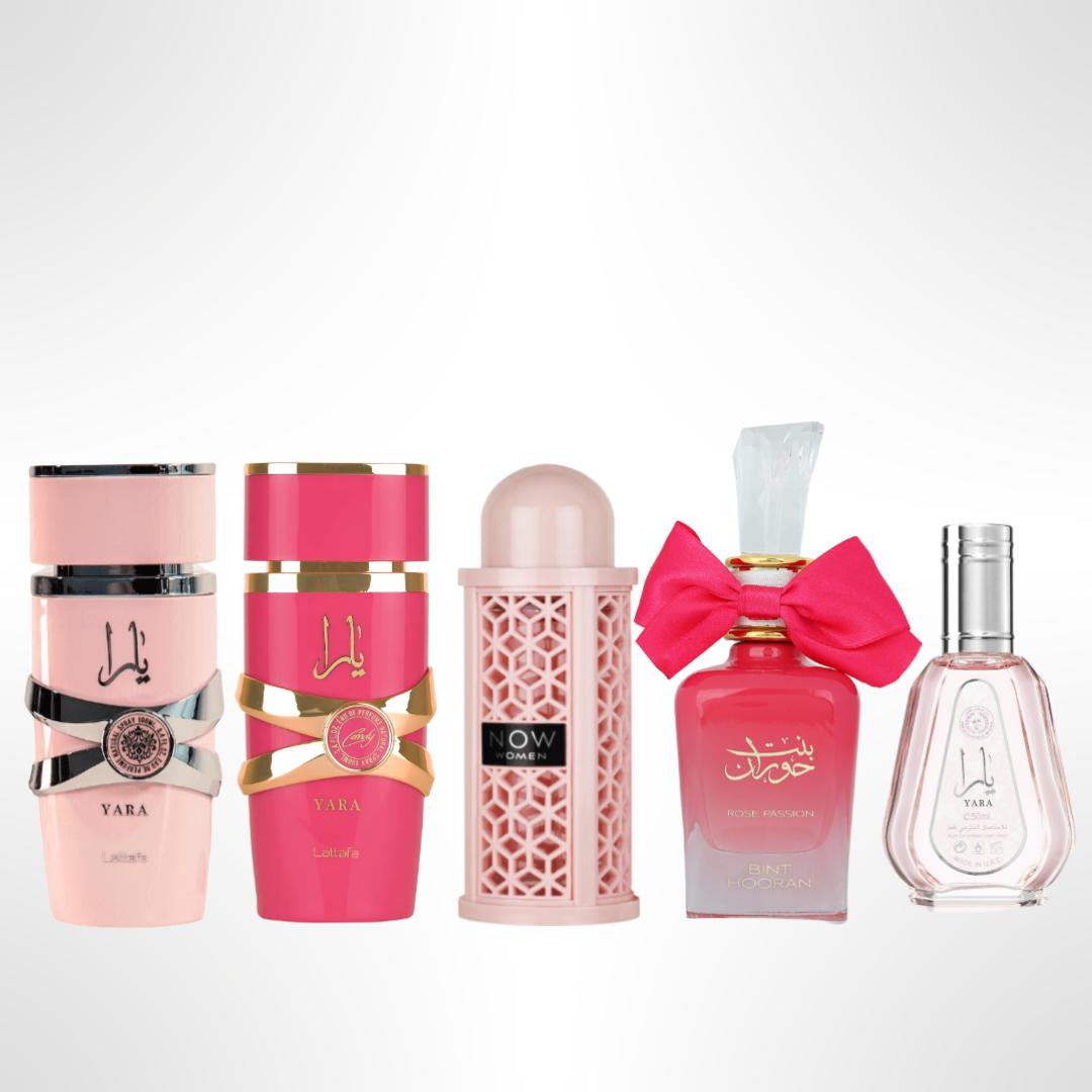 YARA + YARA CANDY + NOW WOMEN + BINT HOORAN ROSE PASSION + YARA 50ML- Fragrance Gift Bundle