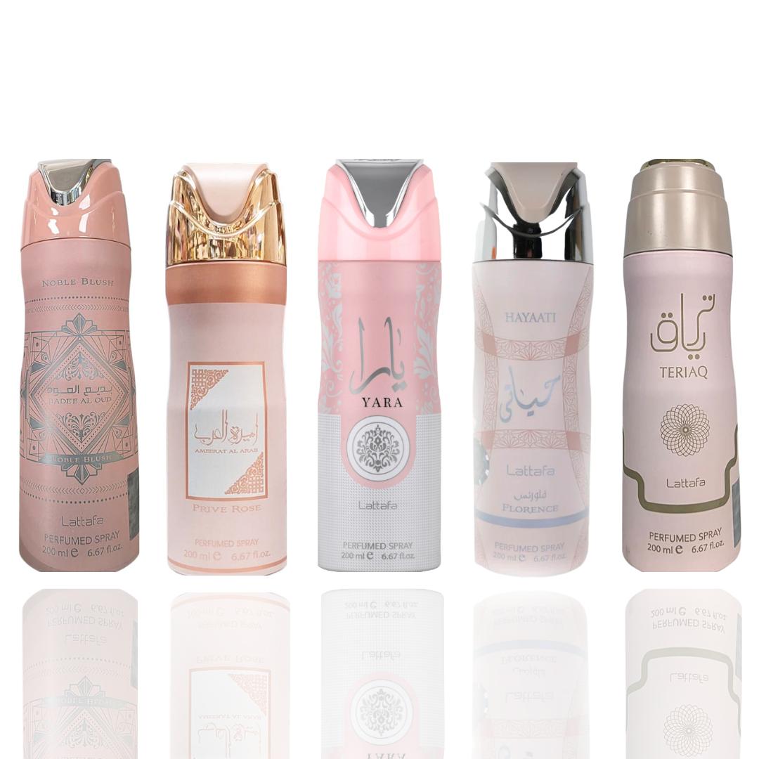 Badee al oud noble blush deodorant + ameerat al Arab prive rose deodorant + Yara deodorant + hayaati florence deodorant + teriaq deodorant — 5 piece bundle