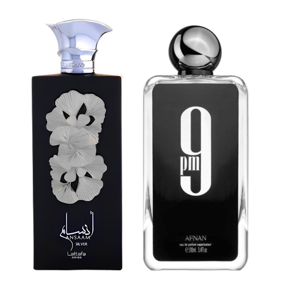 ANSAAM SILVER + 9PM by Afnan perfumes | (Men) 3.4oz(100ml) - Fragrance Gift Bundle