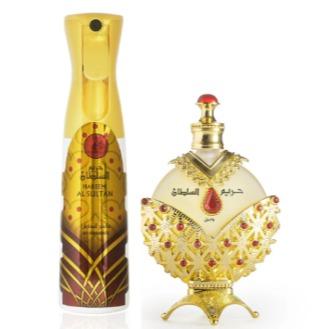 ORIGINAL HAREEM AL SULTAN GOLD OIL + HAREEM AL SULTAN GOLD Air Freshener by KHADLAJ 2-Piece Set LIMITED EDITION Jasmine Cosmetic Spray Perfume