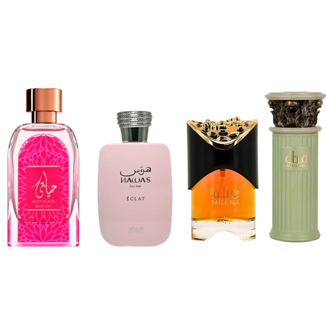 THE YIN AND YANG Bundle - Hayaati Exotic + Hawas Eclat + Milena + Manaal 100ml perfumes