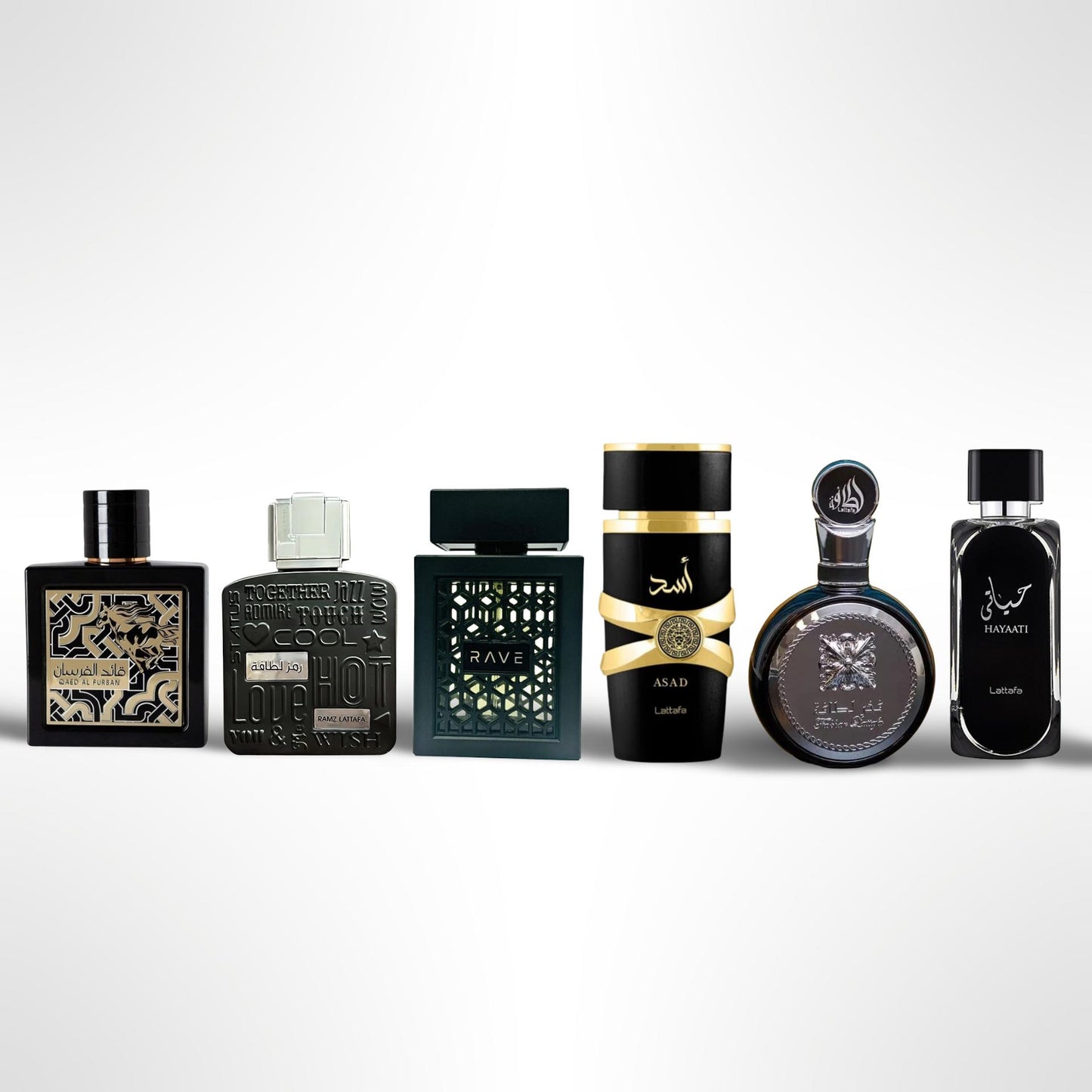 RAVE NOW + HAYAATI + Fakhar Lattafa + Asad + QAED AL FURSAN + RAMZ LATTAFA SILVER Perfume by Lattafa perfumes 3.4floz (100ml)