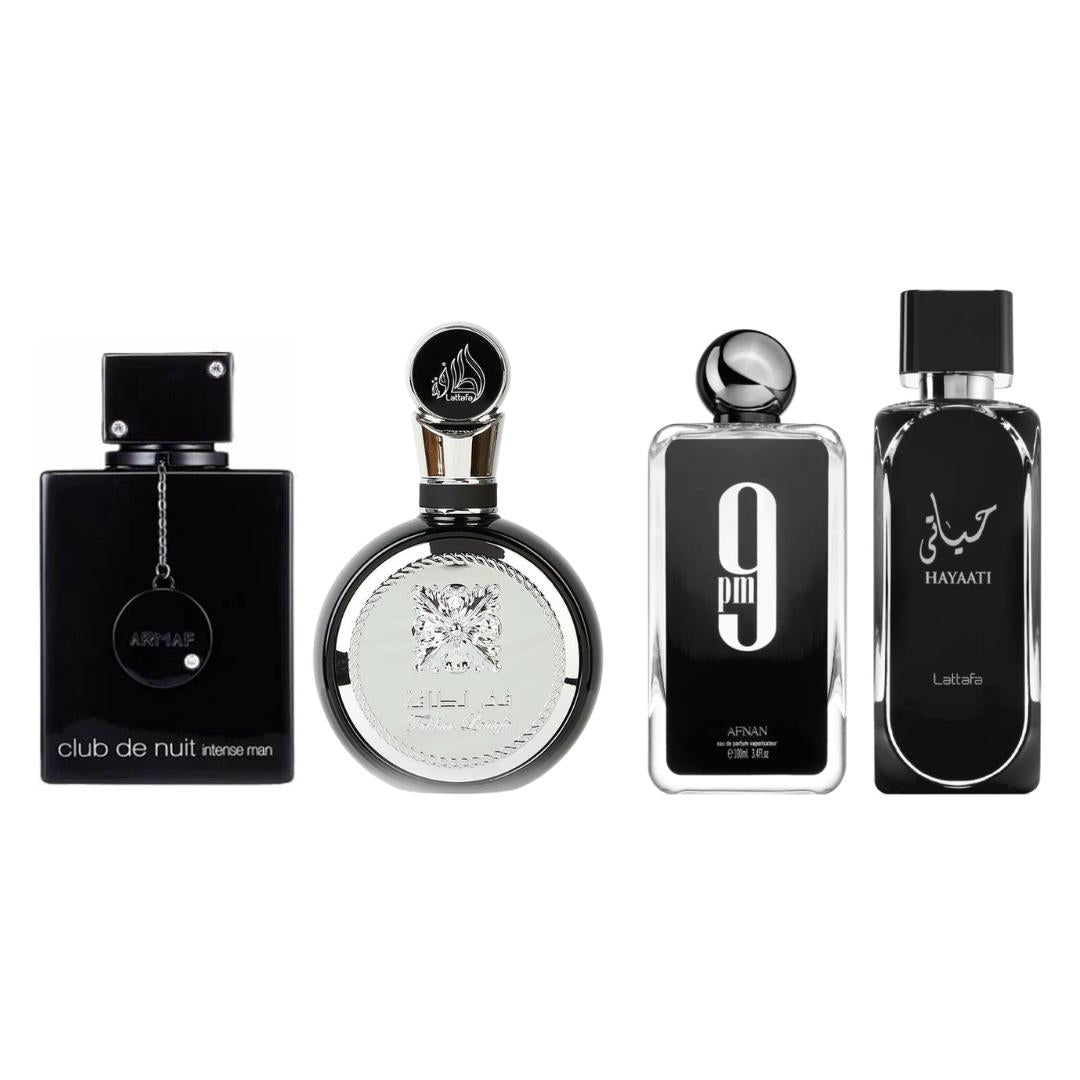 HAYAATI (men) + Fakhar Lattafa Perfume + CLUB DE NUIT INTENSE + 9 PM by Afnan perfumes | (Men) 3.4oz(100ml) - Fragrance Gift Bundle