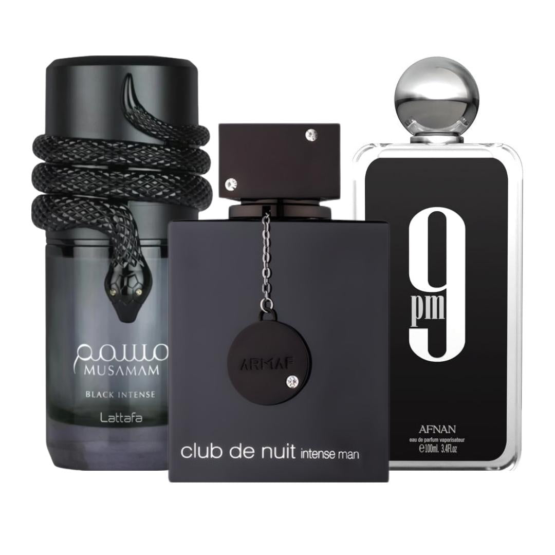 CLUB DE NUIT INTENSE + 9 PM + Musamam Black Intense -- 3 piece bundle