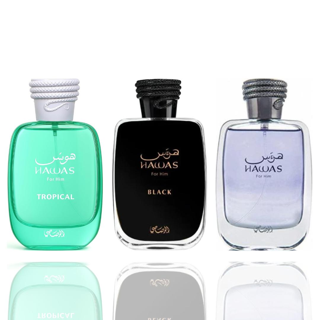 Rasasi Men's Fragrance Discovery Set - 3-Piece 200ml Bundle with Tropical, Black, Original Variants, Bold Powerful Masculine Men's Cologne for Day and Night Use