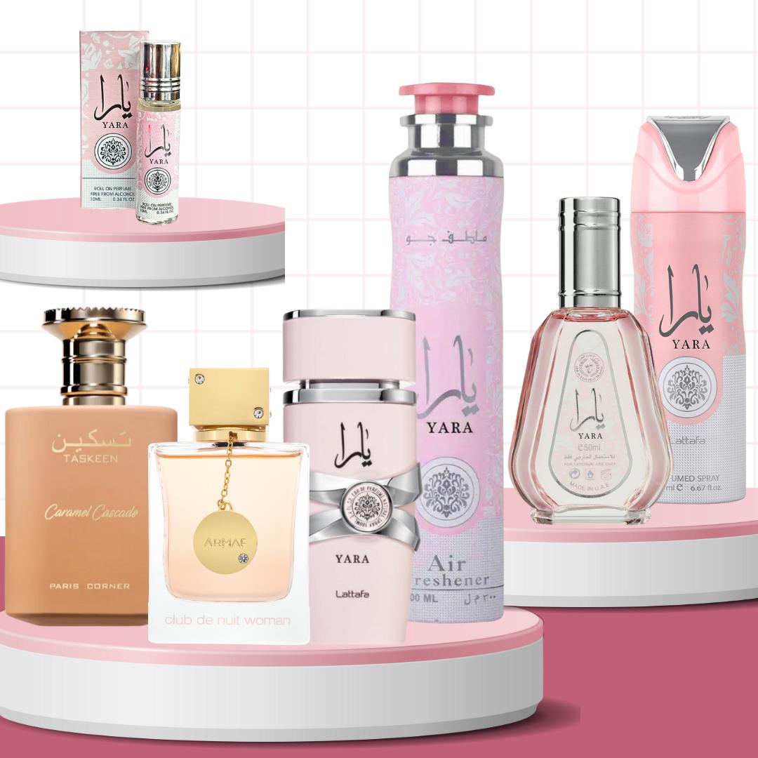 YARA AIR FRESHENER + YARA DEODRANT + YARA 50ML + TASKEEN CARAMEL + ECLAIR + CLUB DE NUIT WOMEN + YARA + YARA ROLLON PERFUME OIL - Fragrance Gift Bundle