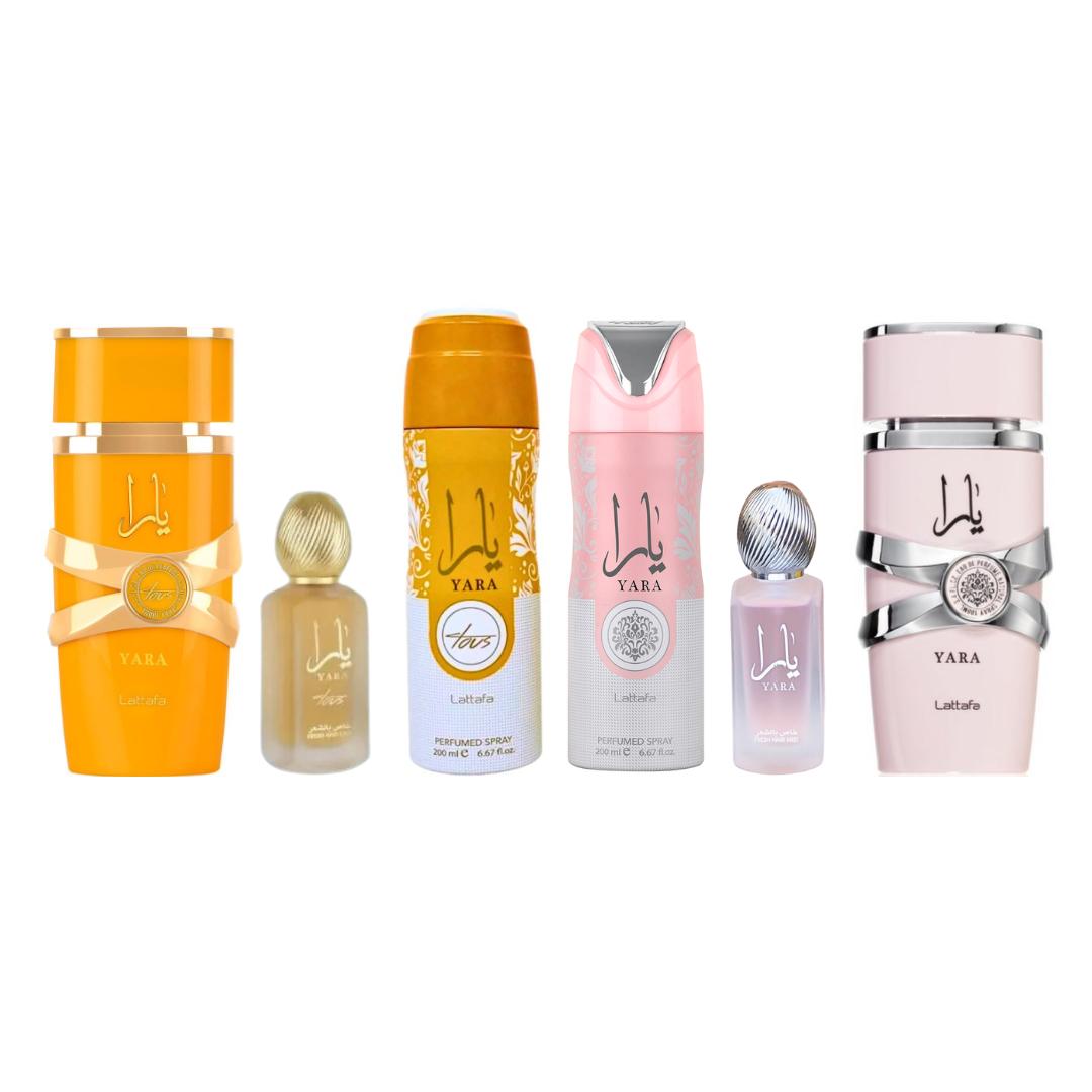 LATTAFA YARA + YARA TOUS 6 PCS BUNDLE SET WITH 2X 100ML EDP + 2X 200ML DEO + 2X 50ML HAIRMIST