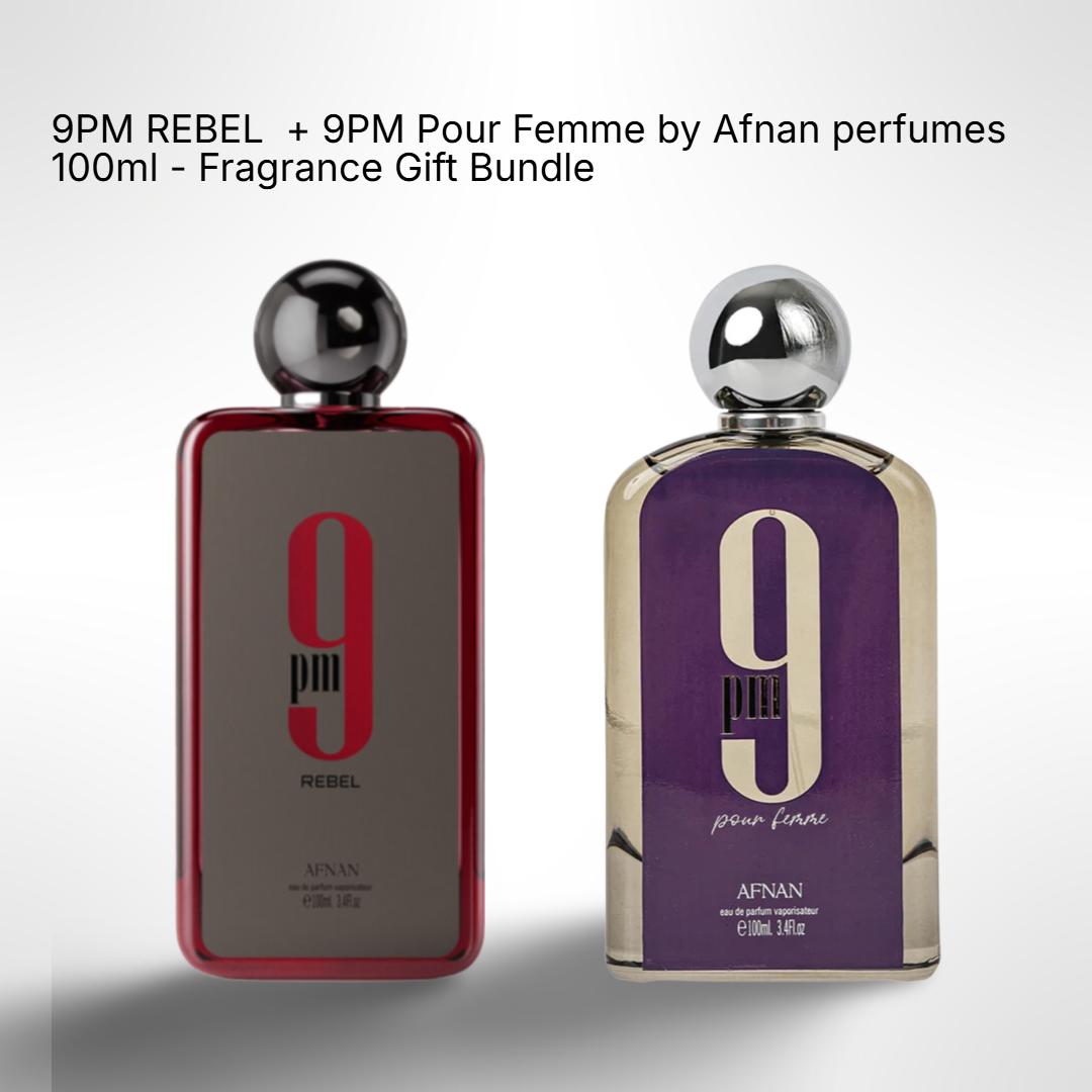 9PM REBEL + 9PM Pour Femme by Afnan perfumes 100ml - Fragrance Gift Bundle