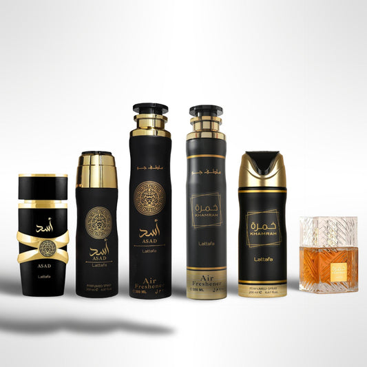 ASAD + KHAMRAH + ASAD DEODRANT + KHAMRAH DEODRANT + KHAMRAH AIRFRESHENER + ASAD AIRFRESHENER (6PC GIFT SET) Scented Scent