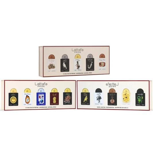 Lattafa Pride Eau de Parfum Gift Set Collection No.5 (5 x 20ml) + Lattafa Pride Eau de Parfum Gift Set Collection No.3 (5 x 20ml)  + Lattafa Pride Eau de Parfum Gift Set Collection No.1 (5 x 20ml)