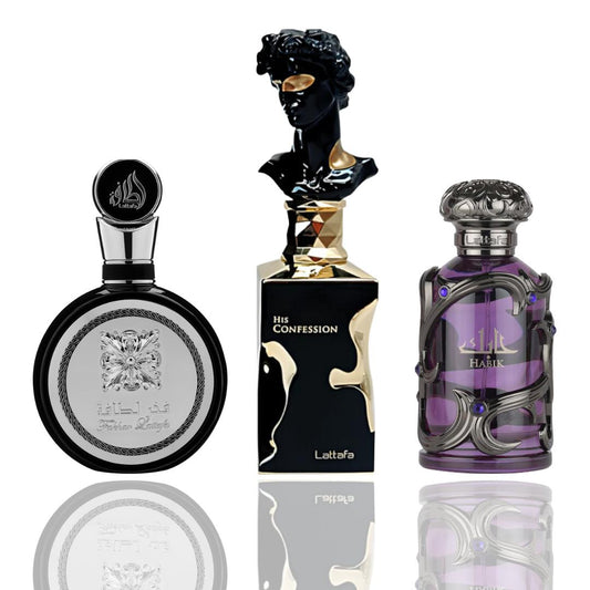 Fakhar lattafa man + his confession + habik man — 3 piece bundle