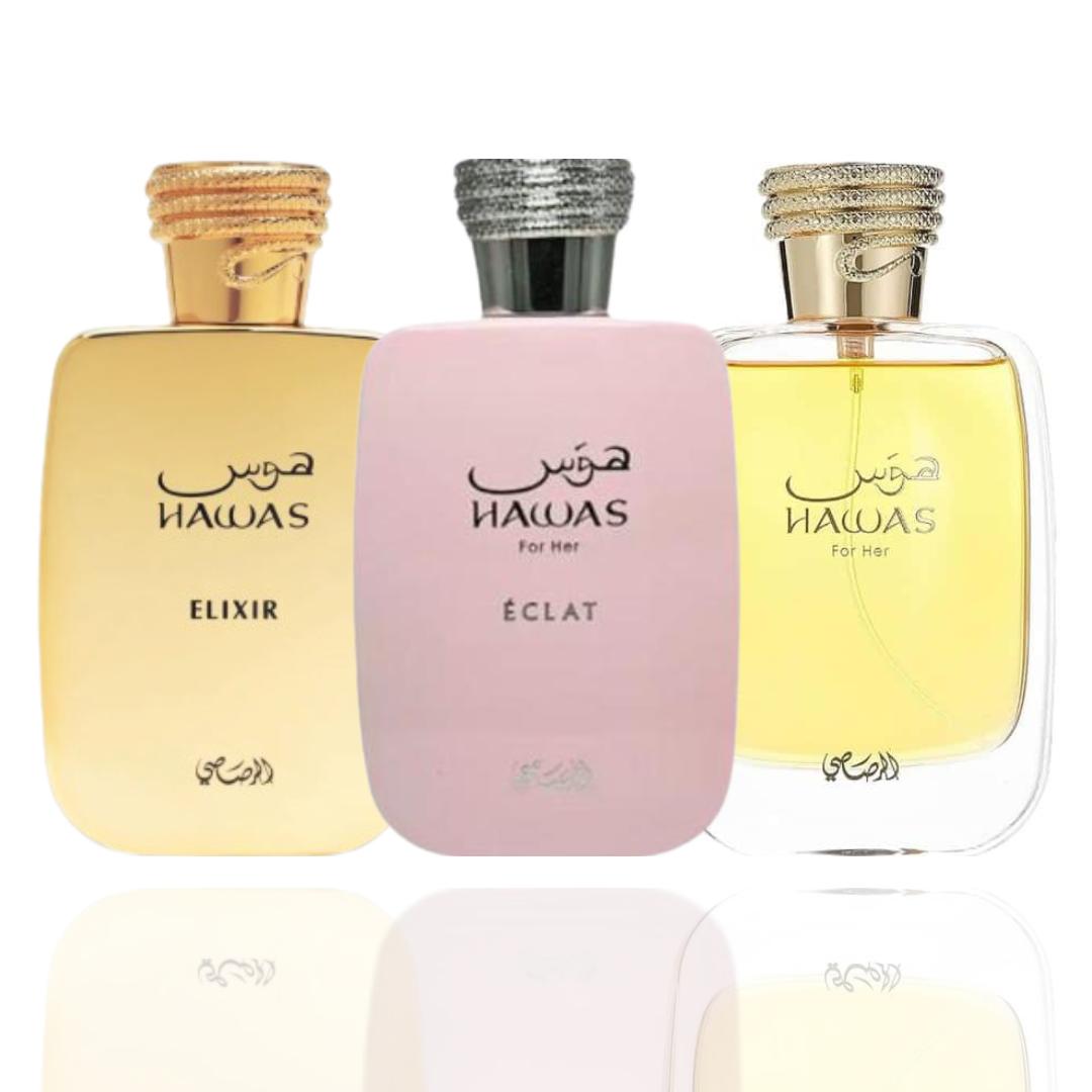 Hawas Elixir + Hawas For Her +  Hawas ECLAT -- 3 piece bundle
