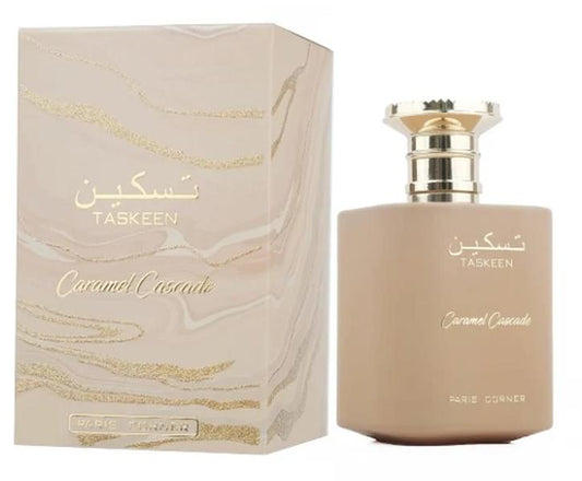 Paris Corner Taskeen Caramel Cascade Unisex EDP, 3.4oz(100ml) Single Item - Evening Wear Scent with Sweet Floral Accords, Woody Undertones, Vanilla, Blueberry