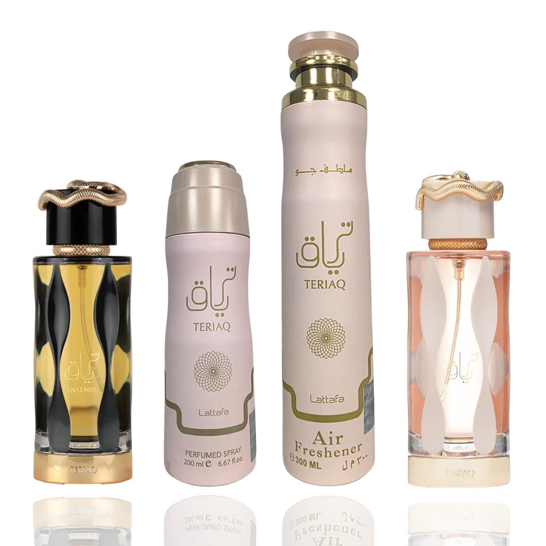 Teriaq + Teriaq Air freshener + Teriaq Deodorant + Teriaq Intense ---- 4 piece bunde