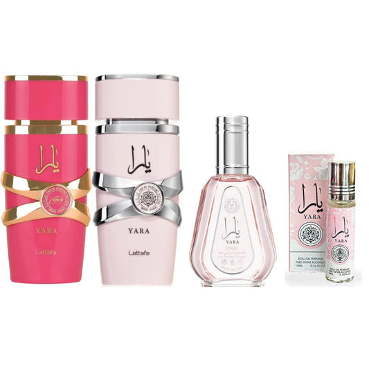 Lattafa YARA + YARA 50ML + YARA OIL+ YARA CANDY  By Lattafa Perfumes (Women) 3.4oz (100ML) - Fragrance Gift Bundle