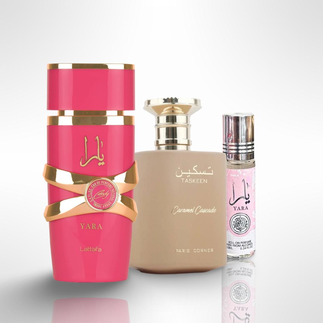 TASKEEN CARAMEL+ YARA OIL+ YARA CANDY  By Lattafa Perfumes 3.4oz (100ML) - Fragrance Gift Bundle