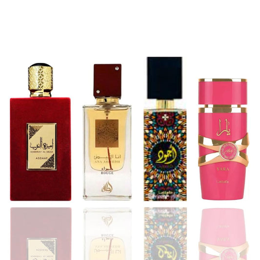 Ameerat al Arab red + ana abiyedh rouge + Yara candy + ajwad -- 4 piece bundle
