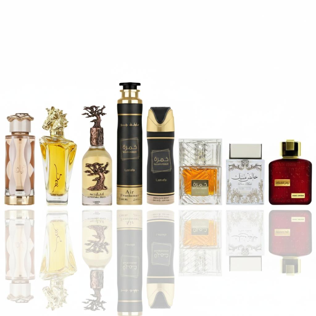 TERIAQ + MAAHIR GOLD + ETERNAL OUD + KHAMRAH + KHAMRAH DEODRANT + KHAMRAH AIR FRESHENER + RAMZ GOLD + PURE MUSK -- 8 PIECE BUNDLE