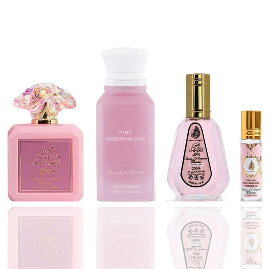 Shams Al Emarat Pink Blush + Shams Al Emarat Pink Blush Roll-On +Shams Al Emarat Pink Blush 50ml + Pink Marshmallow -- 4 piece bundle