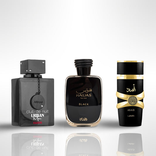 Club De Nuit Urban Elixir + HAWAS BLACK+ Asad by Lattafa Perfumes 3.4oz (100ML) - Fragrance Gift Bundle