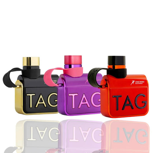 Tag Him Uomo Rosso +Tag Uomo Nero + Tag Her Donna Colorata --- 3 piece Tag Bundle
