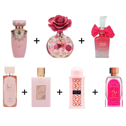 HAYA + Layaan + BINT HOORAN ROSE PASSION + Hayaati Exotic + HAYAATI FLORENCE + AMEERAT AL ARAB PRIVE ROSE + NOW Women -- 7 PIECE BUNDLE Edp Sprays Middle Eastern Fragrance