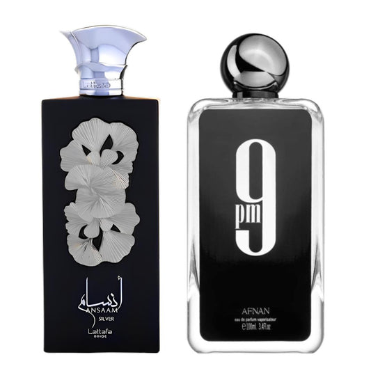 ANSAAM SILVER + 9PM by Afnan perfumes | (Men) 3.4oz(100ml) - Fragrance Gift Bundle