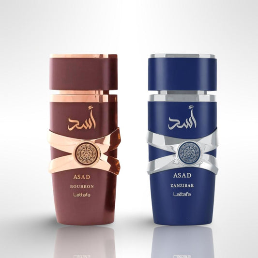 ASAD BOURBON + ASAD ZANZIBAR by Lattafa Perfumes 3.4oz (100ML) - Fragrance Gift Bundle