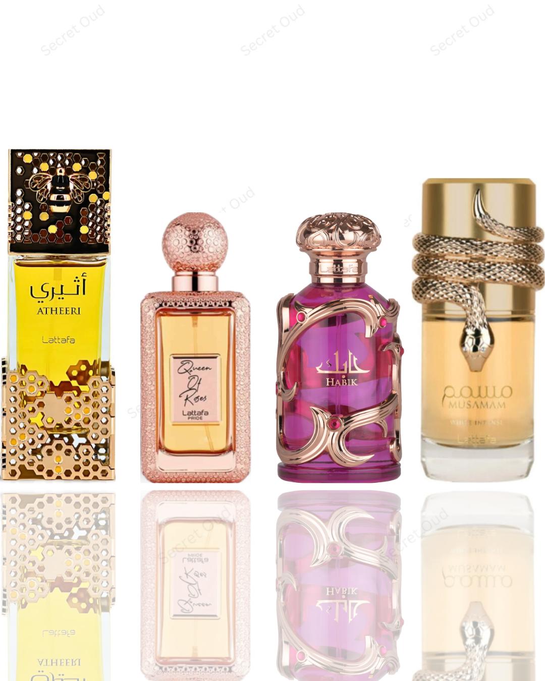 Atheeri + Habik Women + Queen Of Roses + Musamam white -- 4 Piece Bundle