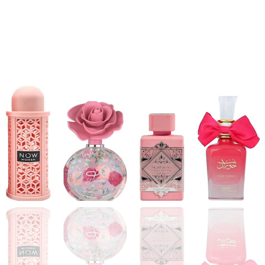 now pink + layaan + badee al oud noble blush + bint hooran rose passion -- 4 piece bundle