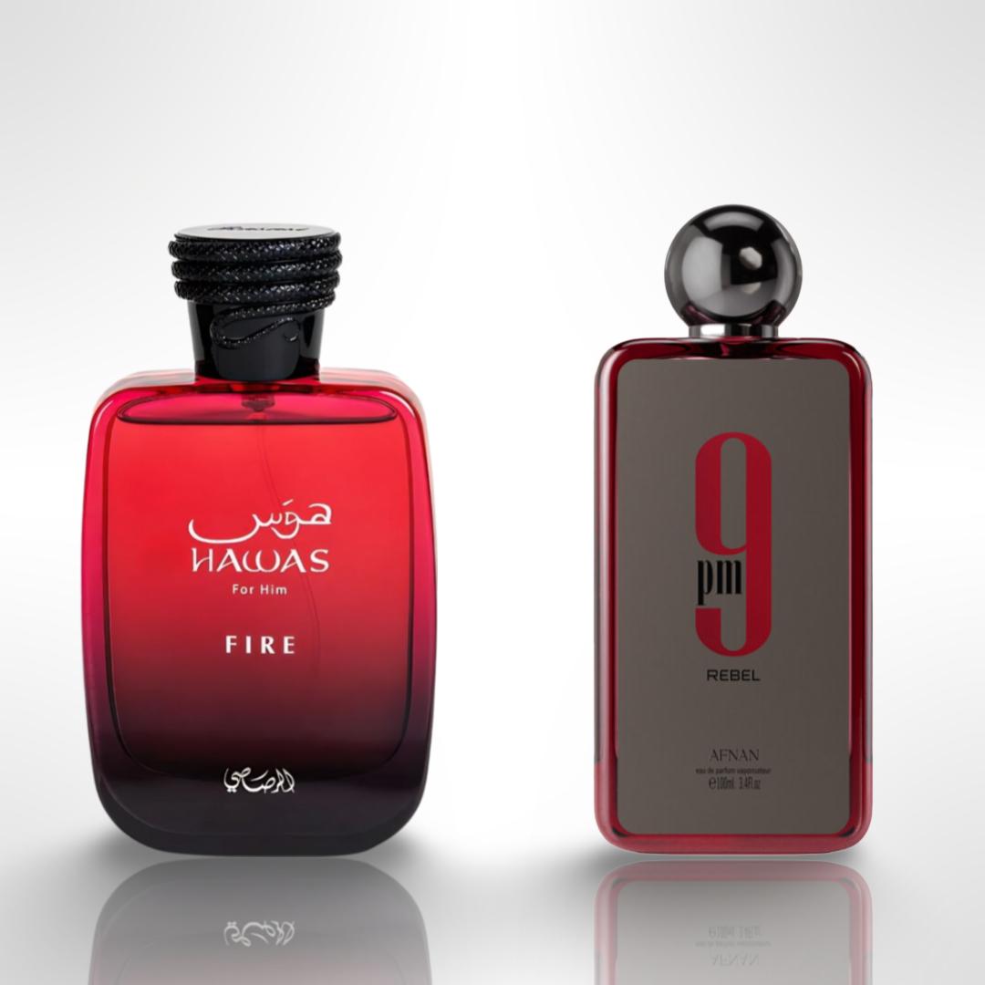 Rasasi Hawas Fire +Afnan 9pm Rebel  Fragrance Gift Bundle
