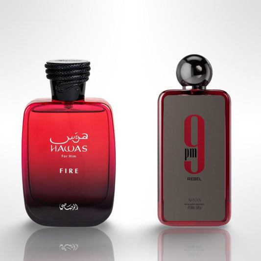 Rasasi Hawas Fire +Afnan 9pm Rebel  Fragrance Gift Bundle