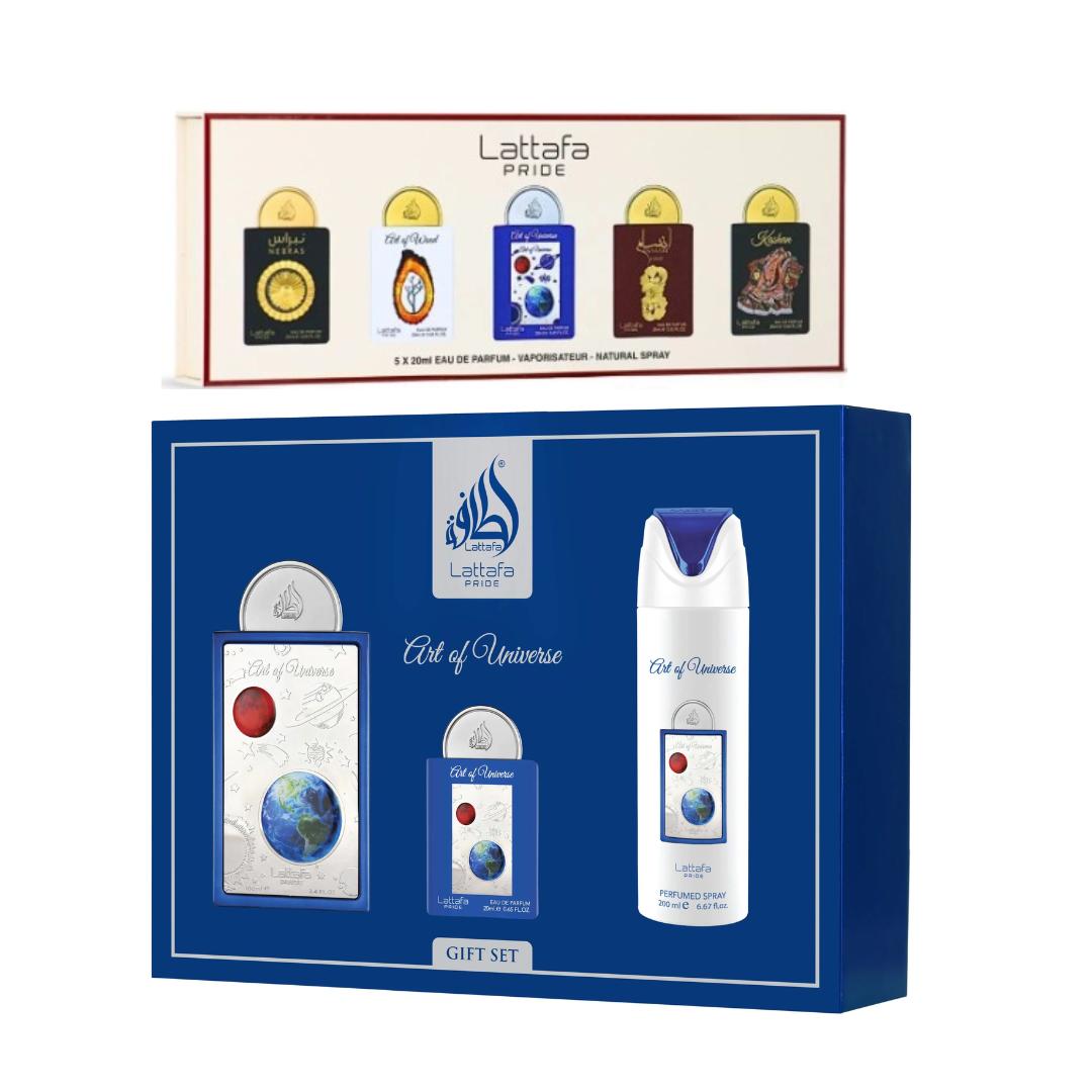 Lattafa Pride Eau de Parfum Gift Set Collection No.3 (5 x 20ml) + Art of Universe -- 2-Piece Gift Set Arabian Fragrance Aromatic Woody Fragrance