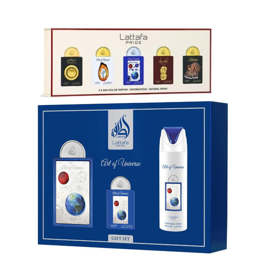Lattafa Pride Eau de Parfum Gift Set Collection No.3 (5 x 20ml) + Art of Universe -- 2-Piece Gift Set Arabian Fragrance Aromatic Woody Fragrance