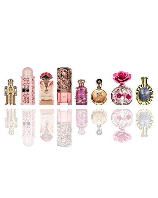 maitha + now women + La Charmante Eclatant + raneen + habik + fakhar gold extrait + layaan + victoria -- 8 piece bundle