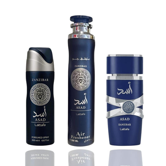Asad Zanzibar + Asad Zanzibar Deodorant + Asad Zanzibar Air Freshener --- Full Zanzibar triple set