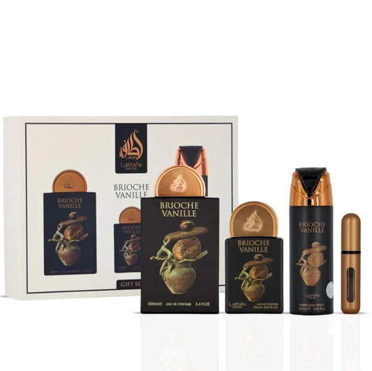 Lattafa Pride Brioche Vanille 3-Piece Eau de Parfum Gift Set | Gourmand Warmth With A Floral-Wooded Twist (Gift Set)