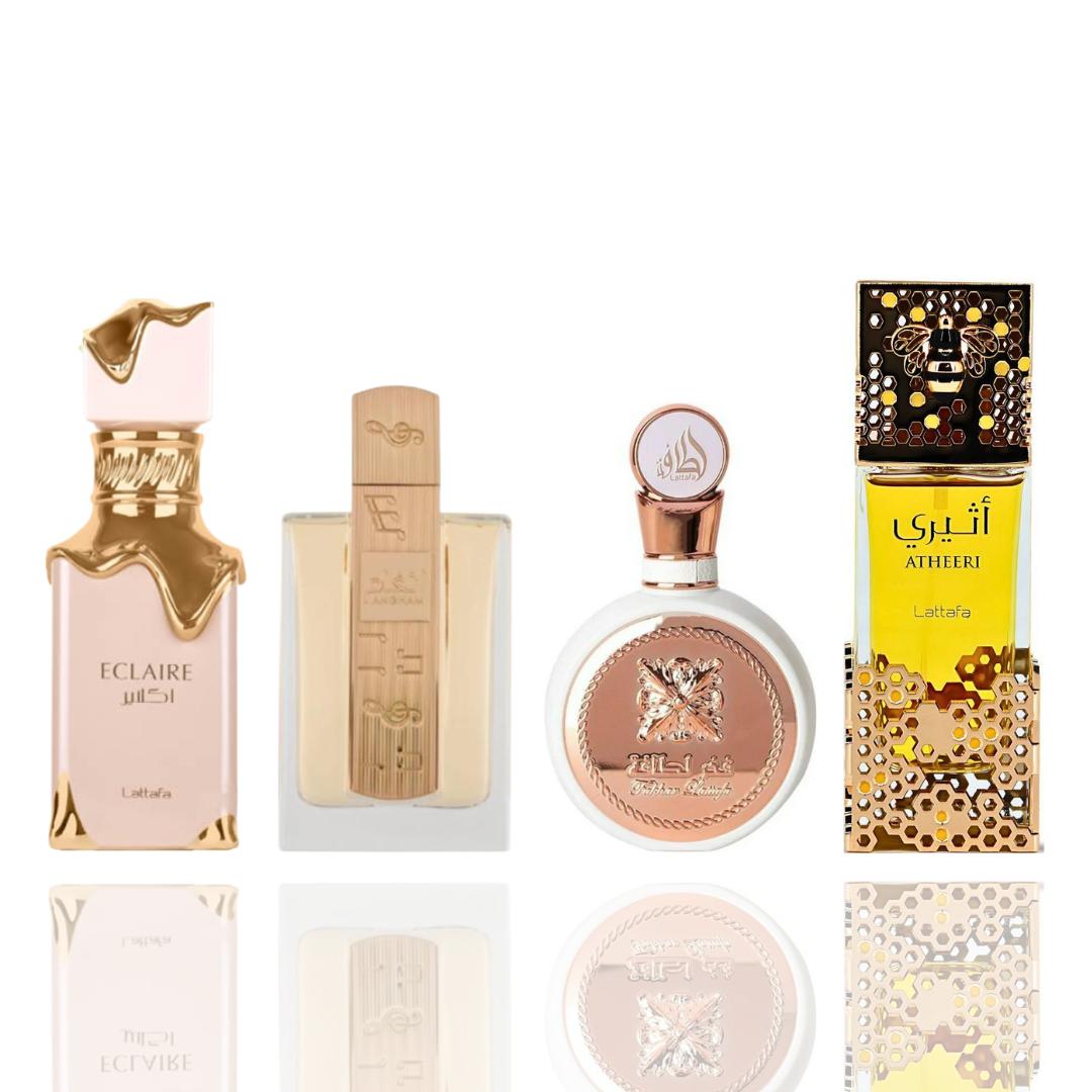 Fakhar Lattafa women + eclaire + atheeri + angham -- 4 piece bundle