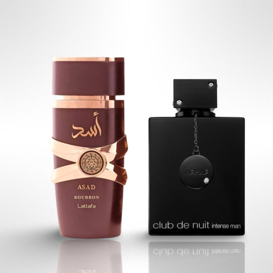 ASAD BOURBON + CLUB DE NUIT BLACK by Afnan Perfumes 3.4oz (100ML) - Fragrance Gift Bundle