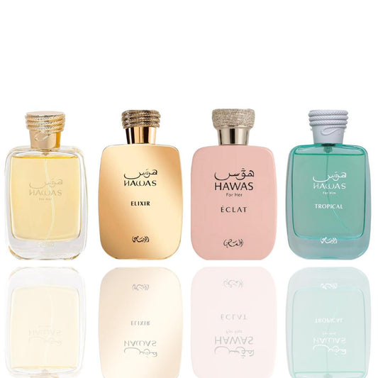 Hawas For Her + Hawas Elixir + Hawas Eclat + Hawas Tropical -- 4 piece bundle