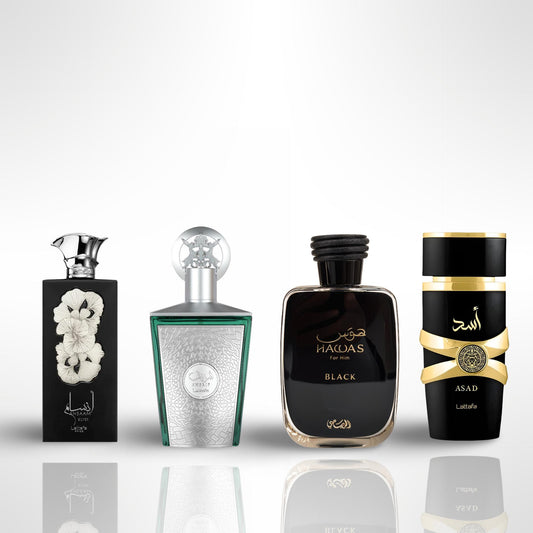 Lattafa Ansaam Silver + Sherif Lattafa + HAWAS BLACK+ Asad by Lattafa Perfumes 3.4oz (100ML) - Fragrance Gift Bundle