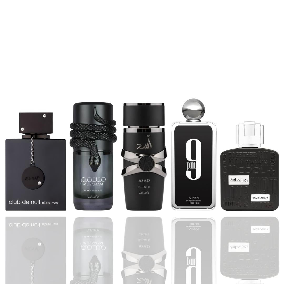 Asad elixir + Musamam Black Intense + Club De Nuit Intense + 9 PM Black -- 4 piece bundle
