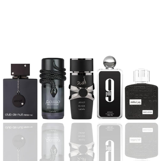 Asad elixir + Musamam Black Intense + Club De Nuit Intense + 9 PM Black -- 4 piece bundle