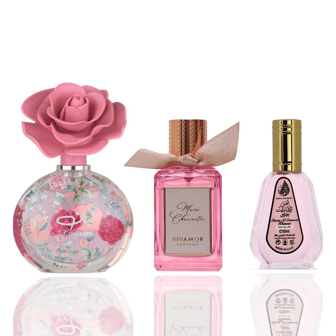 layaan + shams al emarat pink blush + vivamor main character -- 3 piece bundle