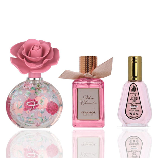 layaan + shams al emarat pink blush + vivamor main character -- 3 piece bundle